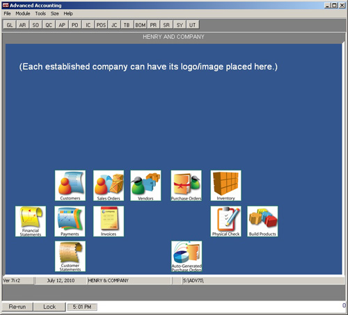 Advanced Accounting 7i Main Menu